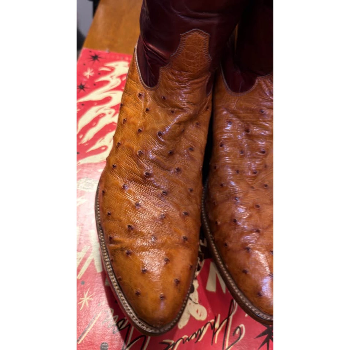 🐧VINTAGE TONY LAMA “EL REY” FULL QUILL OSTRICH BOOTS — COGNAC & OXBLOOD | SIZE 12½ B -FITS 10–10.5