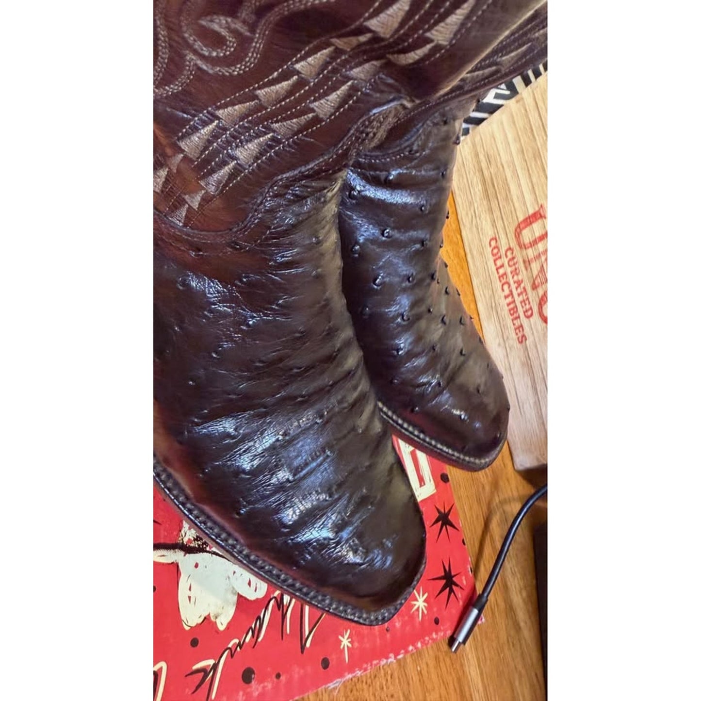 🐧LUCCHESE CLASSICS HANDMADE FULL QUILL OSTRICH BOOTS — DARK CHOCOLATE | SIZE 11 | MADE IN USA