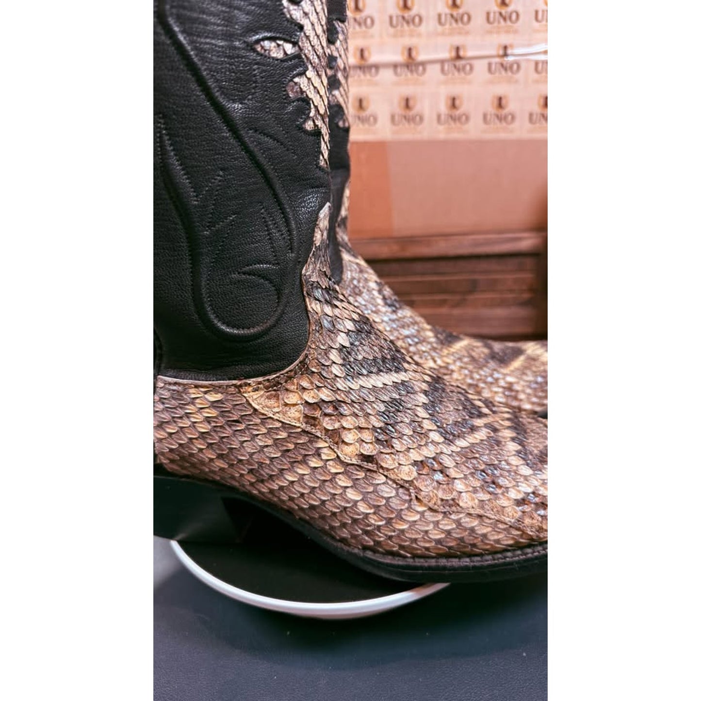 Black Jack Handmade Eastern Diamondback Rattlesnake Western Boots - 10.5D