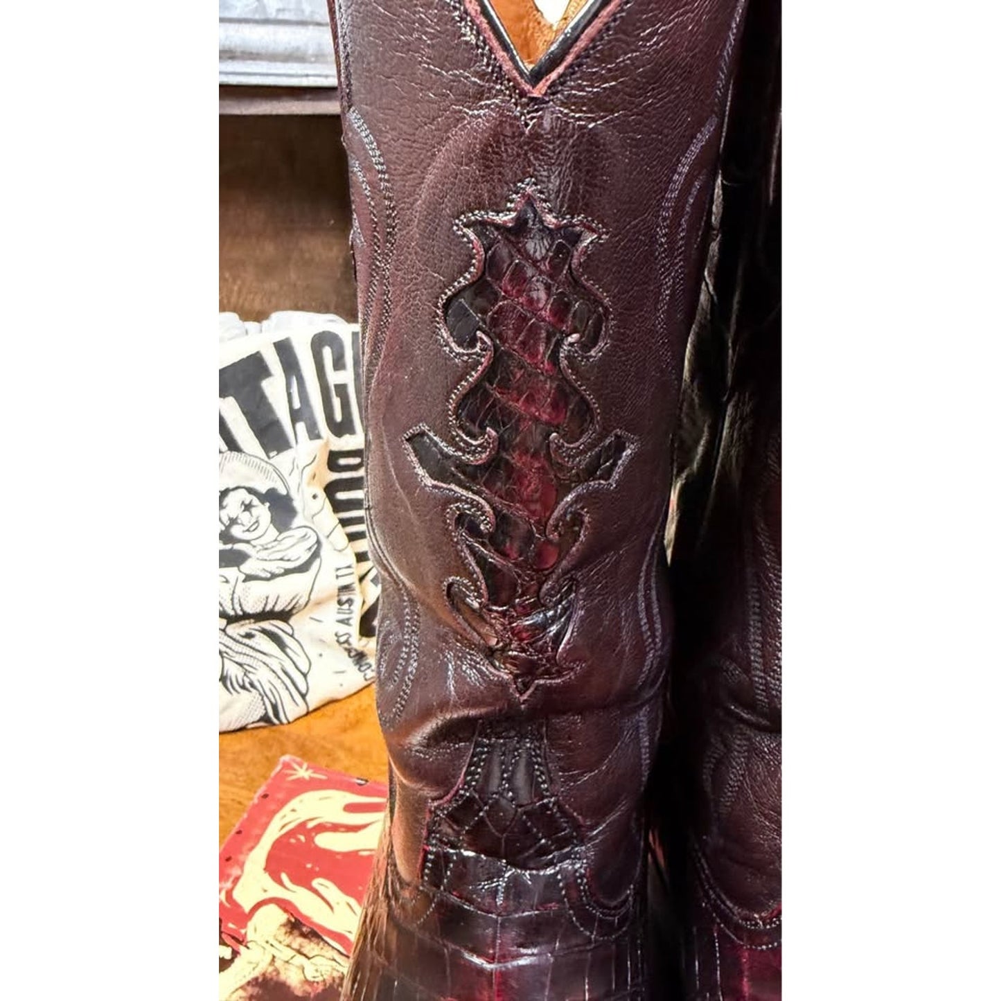 🐊LUCCHESE CLASSICS HANDMADE CAIMAN BOOTS — BLACK CHERRY | SIZE 11 D