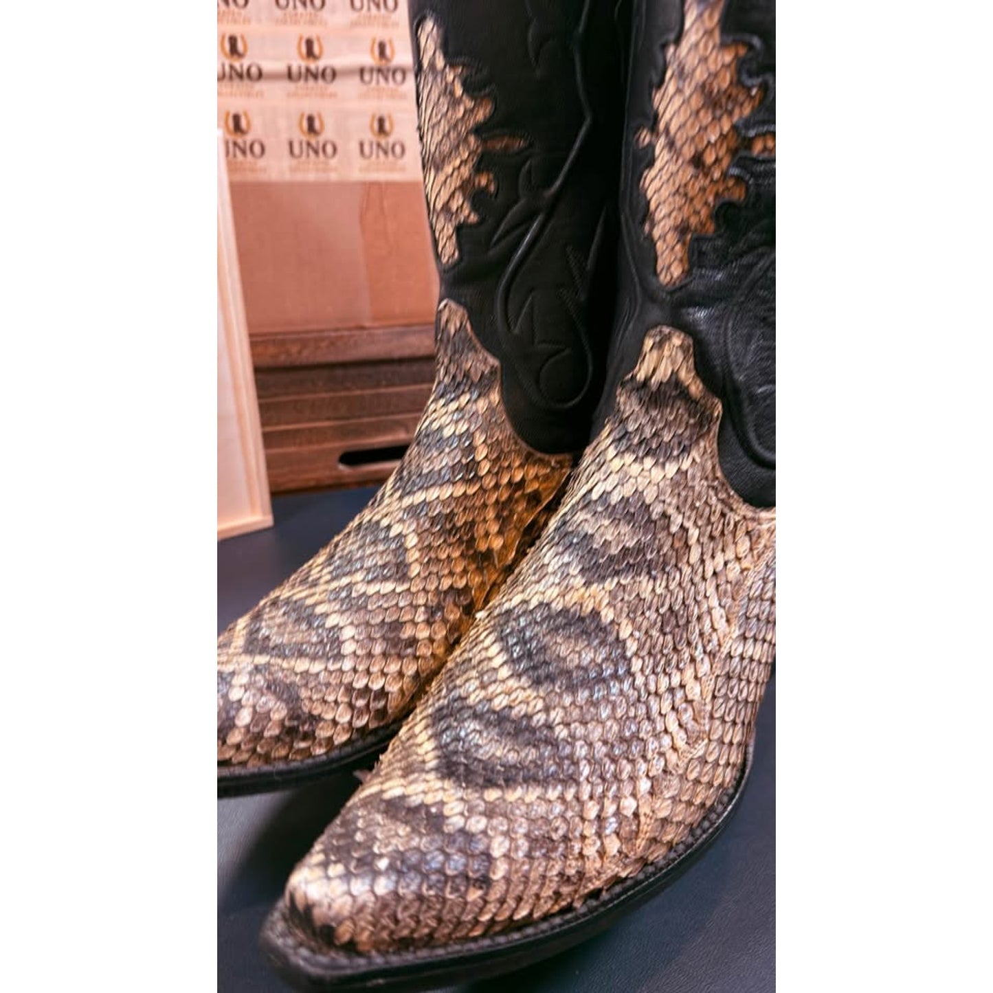 Black Jack Handmade Eastern Diamondback Rattlesnake Western Boots - 10.5D