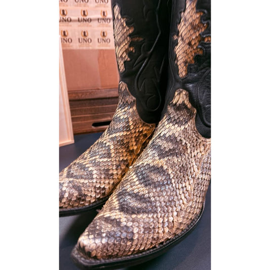 Black Jack Handmade Eastern Diamondback Rattlesnake Western Boots - 10.5D