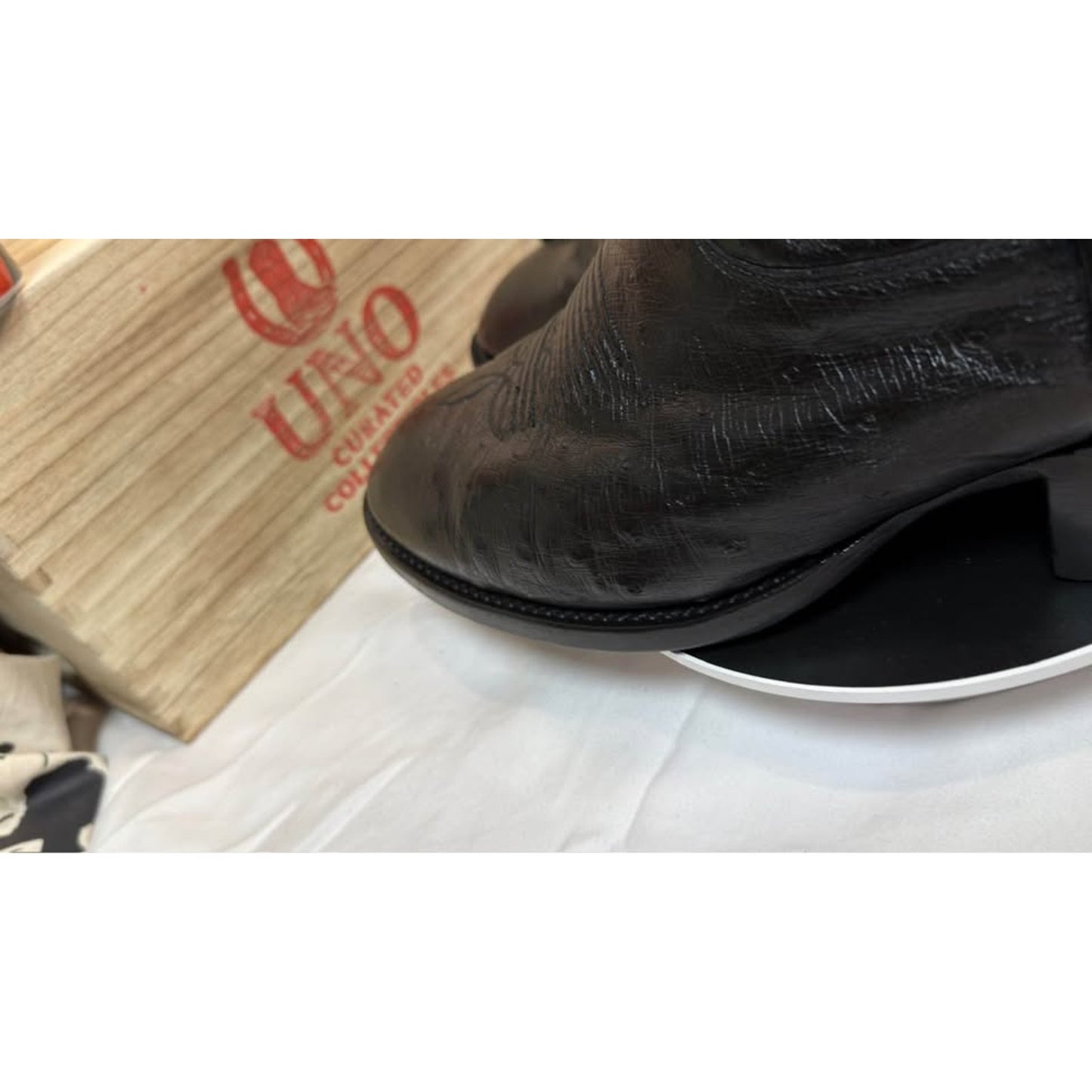 Tony Lama Smooth Ostrich Boots — Black with Silver Flame Embroidery — Size 10.5 D — Used, Excellent