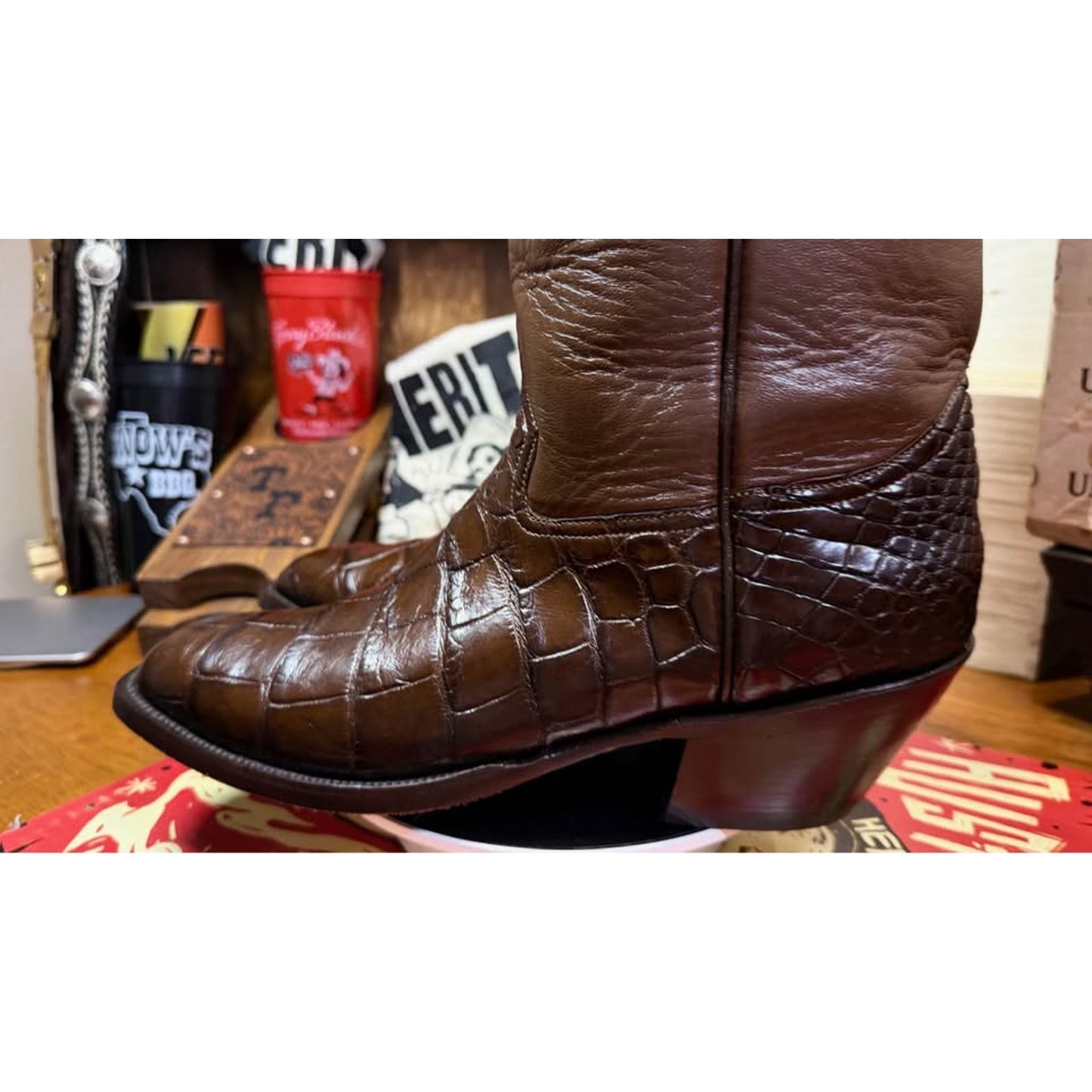 🐊CUSTOM HANDMADE AMERICAN ALLIGATOR BELLY BOOTS — CHOCOLATE BROWN | SIZE 11.5