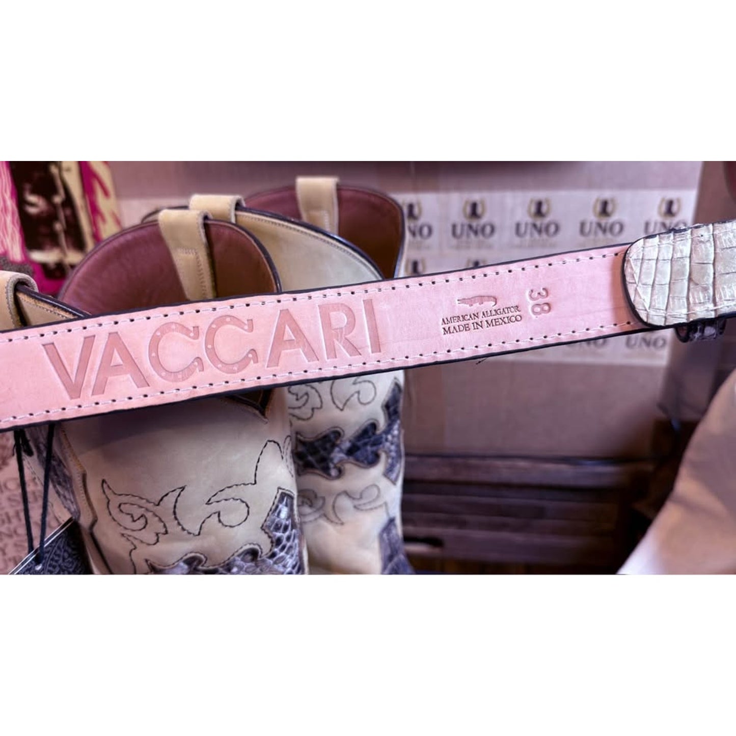 Vaccari Natural Alligator Boots + Matching Belt – 10.5E 🐊