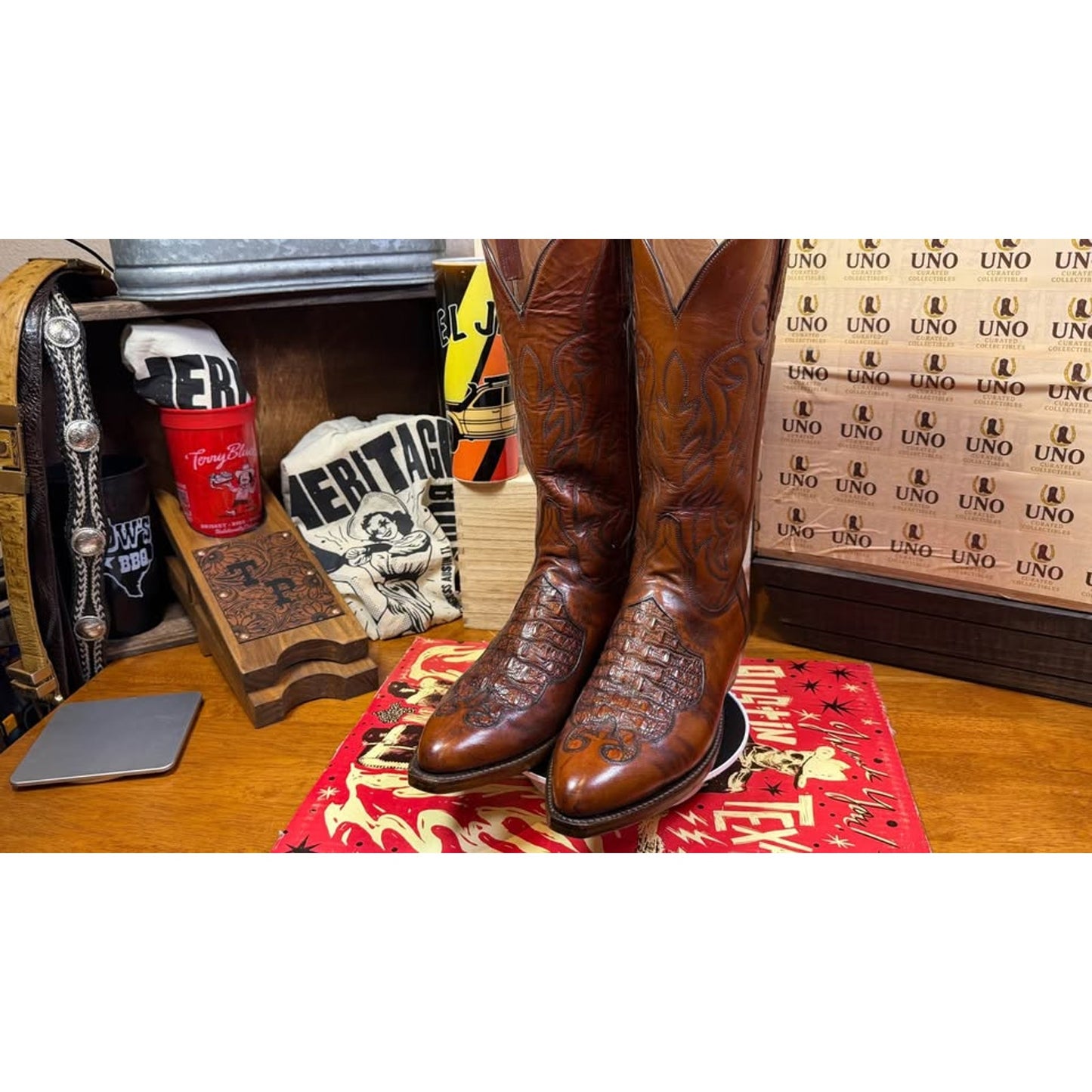 🌟 LUCCHESE MADE IN SAN ANTONIO — HORNBACK LIZARD INLAY — SIZE 9.5E