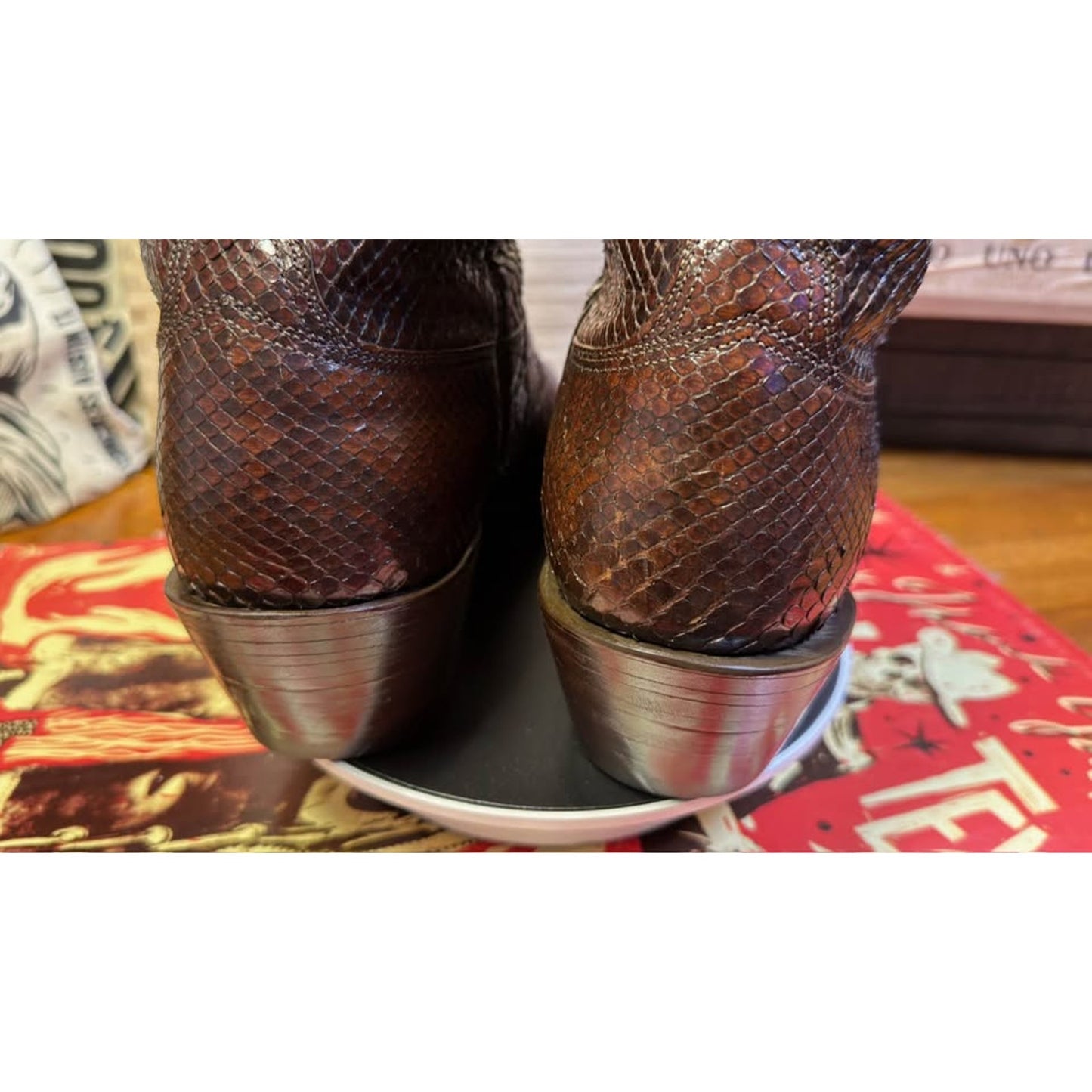 🐍VINTAGE LUCCHESE SAN ANTONIO BURMESE PYTHON BOOTS — DARK MAHOGANY | SIZE 11 D
