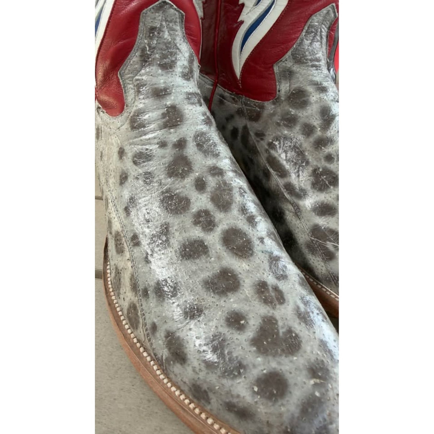 🐟CUSTOM HANDMADE WOLF FISH WESTERN BOOTS — RED WHITE & BLUE PATRIOT SHAFT | SIZE 11.5 | WITH MATCH
