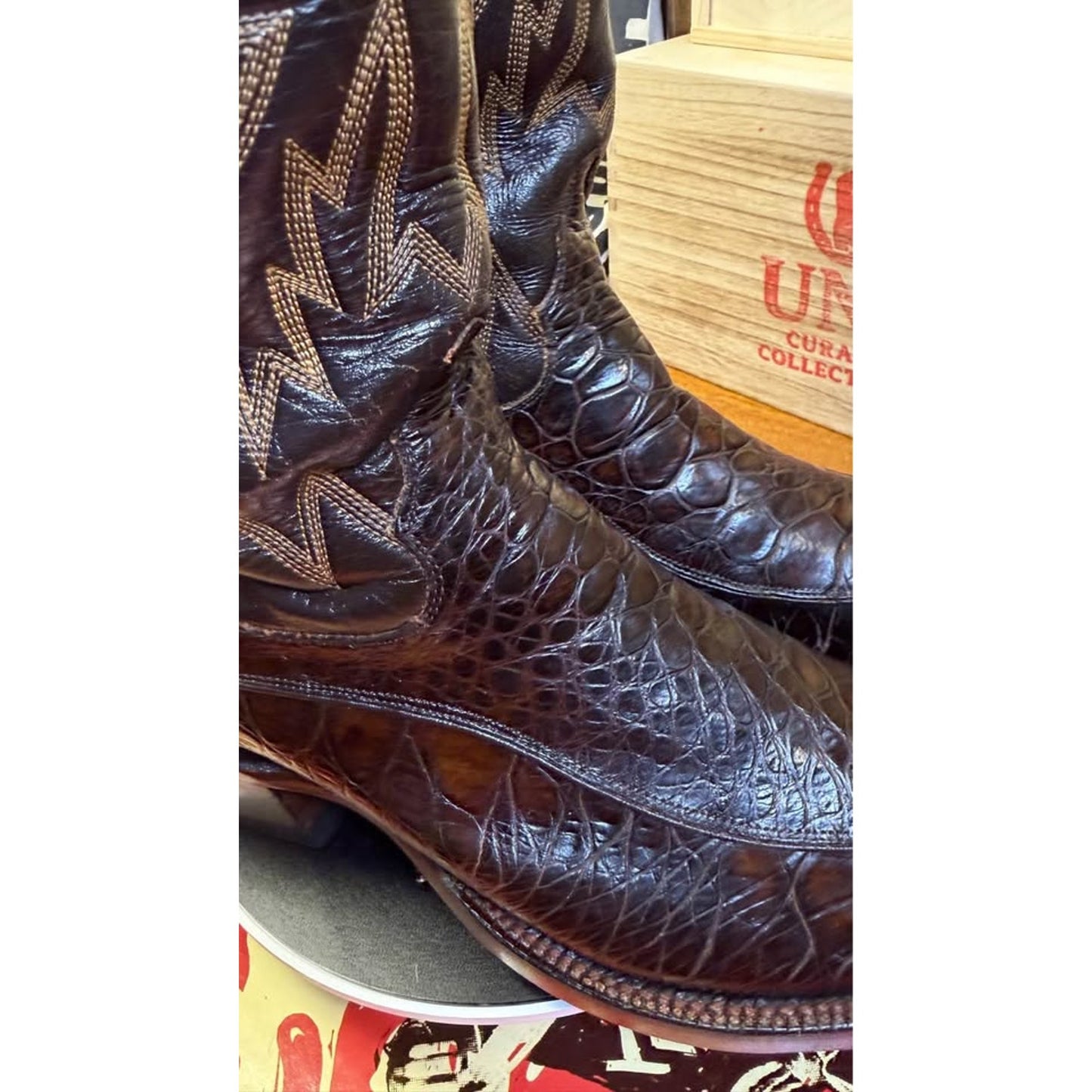 🐢VINTAGE JUSTIN EXOTIC WESTERN BOOTS — STYLE 9320 | DARK CHOCOLATE | SIZE 9 | PROFESSIONALLY RESTO
