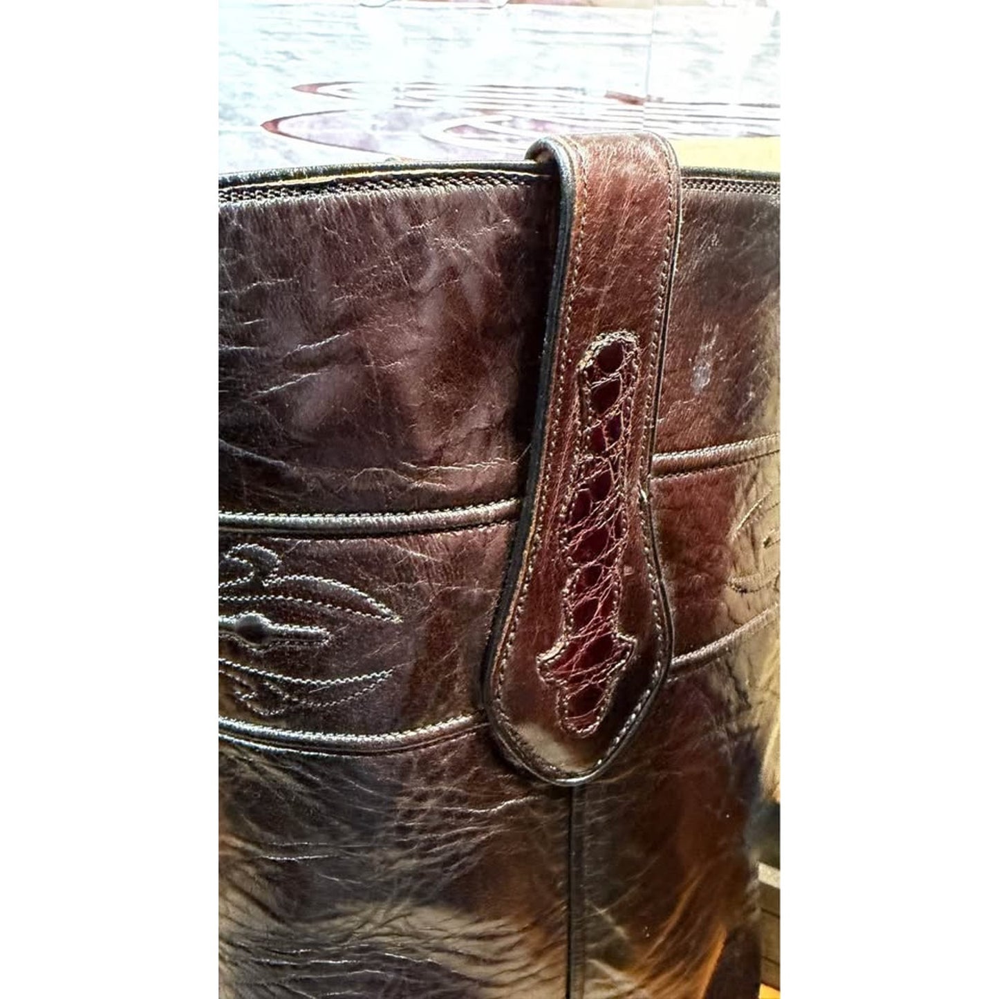 Custom Alligator Cowboy Boots — Burgundy/Black — Men’s 11.5 — One of a Kind, New Soles