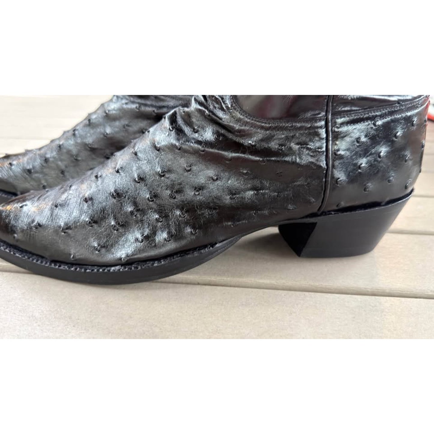 🐧LUCCHESE CLASSICS HANDMADE BLACK CHERRY FULL QUILL OSTRICH BOOTS — SIZE 13 D