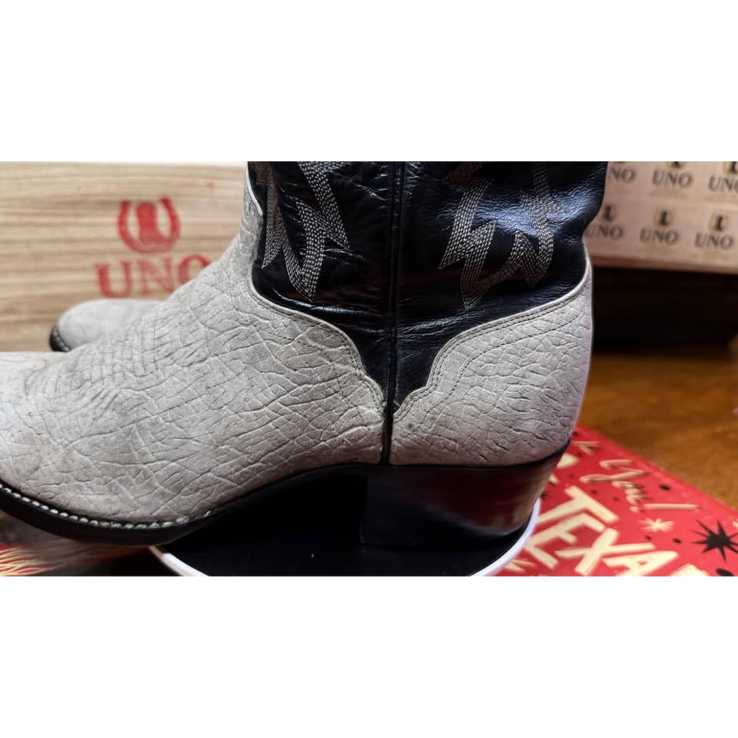 🦛EL DORADO HANDMADE HIPPOPOTAMUS BOOTS — GRAY & BLACK | SIZE 10 D