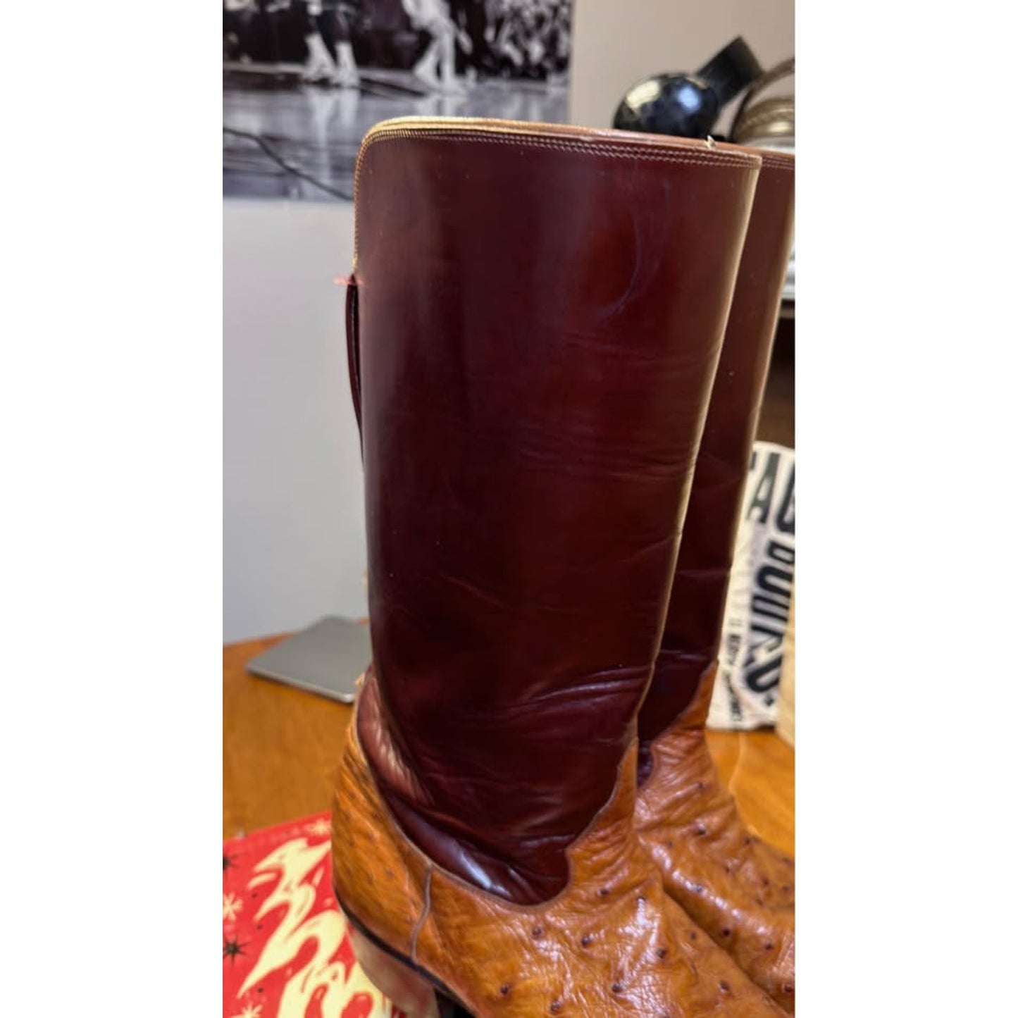 🐧VINTAGE TONY LAMA “EL REY” FULL QUILL OSTRICH BOOTS — COGNAC & OXBLOOD | SIZE 12½ B -FITS 10–10.5