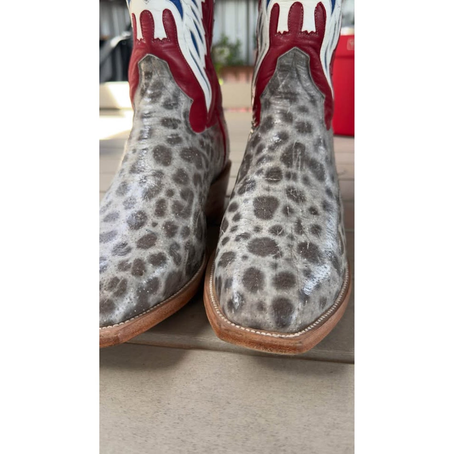 🐟CUSTOM HANDMADE WOLF FISH WESTERN BOOTS — RED WHITE & BLUE PATRIOT SHAFT | SIZE 11.5 | WITH MATCH