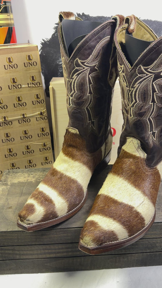 🦓 Genuine Zebra Hide Boots — Handmade — Size 12.5 D (Fits up to 13)