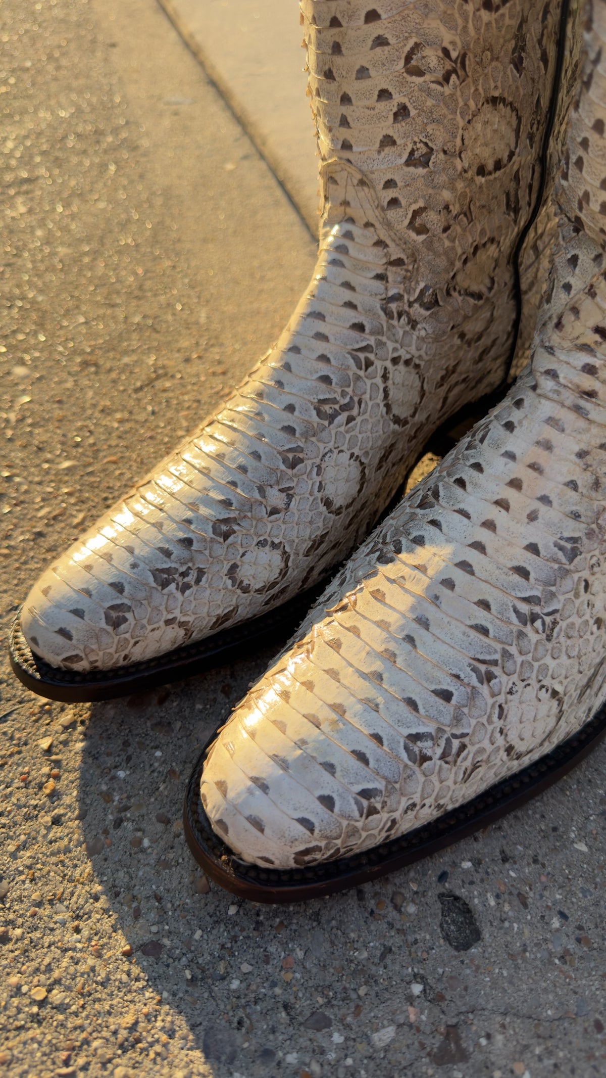 UNO Boots & Collectables genuine python skin cowboy boots in cream and earth tones with natural scale texture